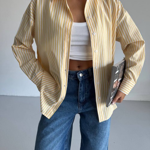 183824 TOPTAN ÇİZGİLİ GÖMLEK toptan bayan giyim