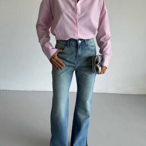 183829 TOPTAN ÇİZGİLİ GÖMLEK toptan bayan giyim