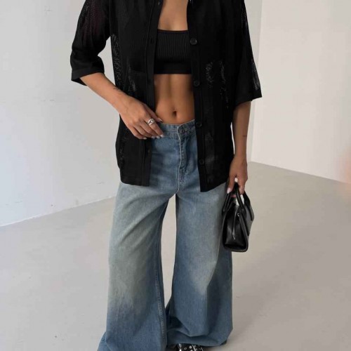 183878 TOPTAN SİYAH GÖMLEK toptan bayan giyim