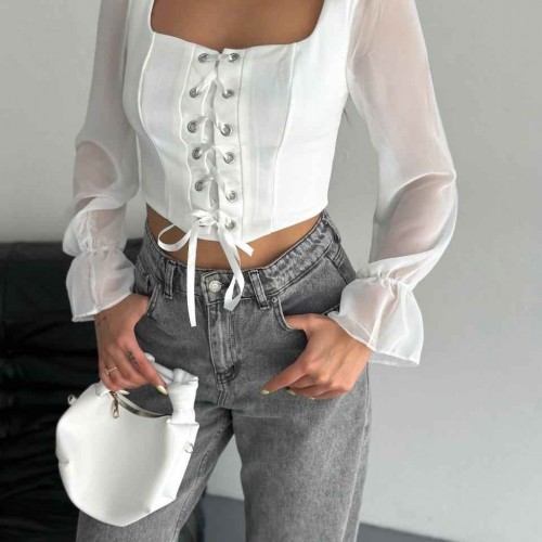 183907 TOPTAN BEYAZ BLUZ toptan bayan giyim