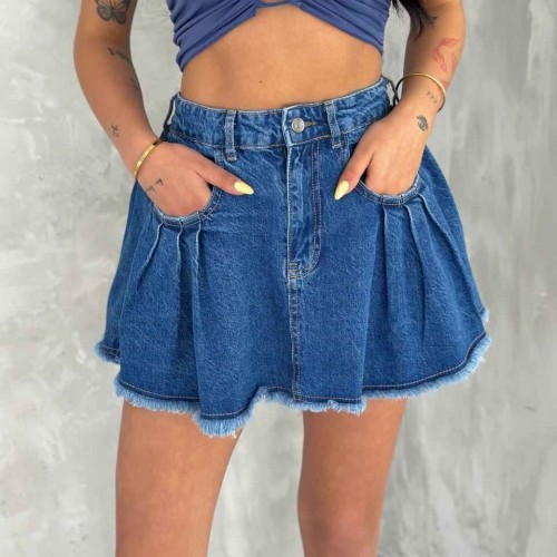 183915 TOPTAN MAVİ ETEK toptan bayan giyim