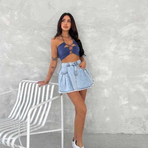 183917 TOPTAN MAVİ ETEK toptan bayan giyim