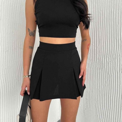 183928 TOPTAN SİYAH ŞORT ETEK toptan bayan giyim