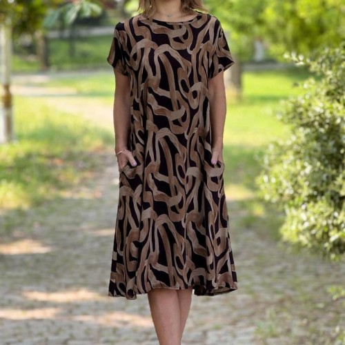 184062 TOPTAN DESENLİ ELBİSE toptan bayan giyim