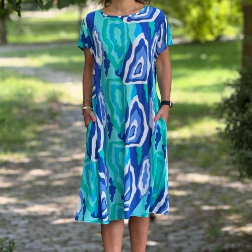 184065 TOPTAN DESENLİ ELBİSE toptan bayan giyim