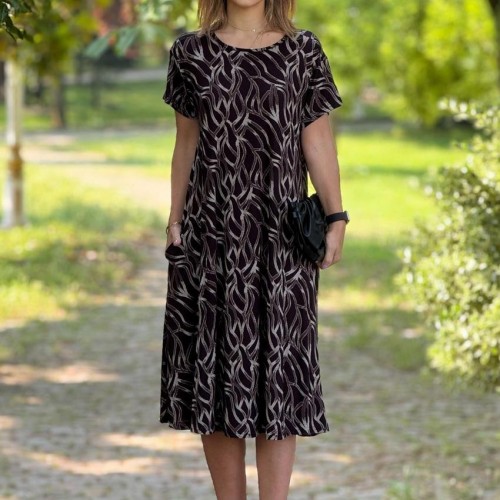 184067 TOPTAN DESENLİ ELBİSE toptan bayan giyim