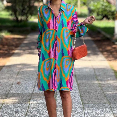 184072 TOPTAN DESENLİ ELBİSE toptan bayan giyim