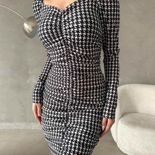 200585 TOPTAN EKOSE ELBİSE toptan bayan giyim