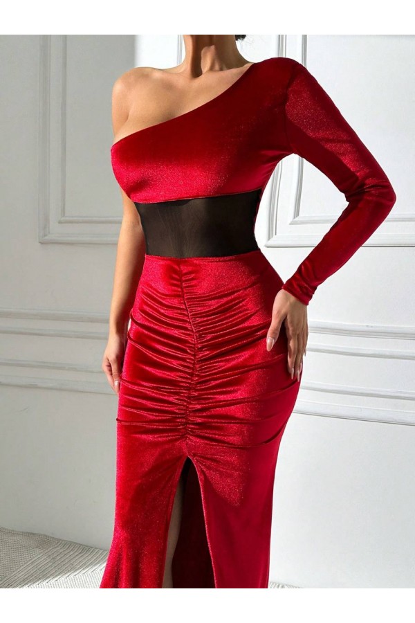 201308 red Evening dress