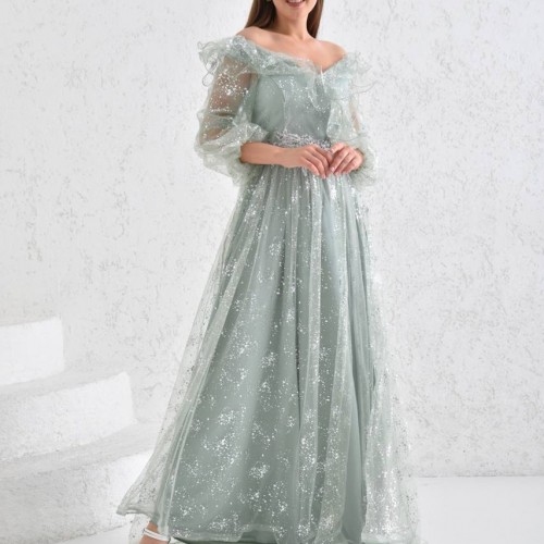 202369 TOPTAN SU YEŞİL ABİYE toptan bayan giyim