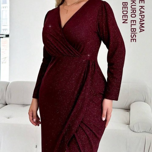 202669 TOPTAN BORDO ELBİSE toptan bayan giyim