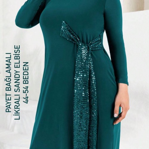 202671 TOPTAN YEŞİL ELBİSE toptan bayan giyim