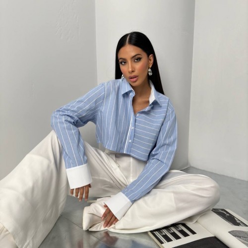 204349 TOPTAN MAVİ GÖMLEK toptan bayan giyim