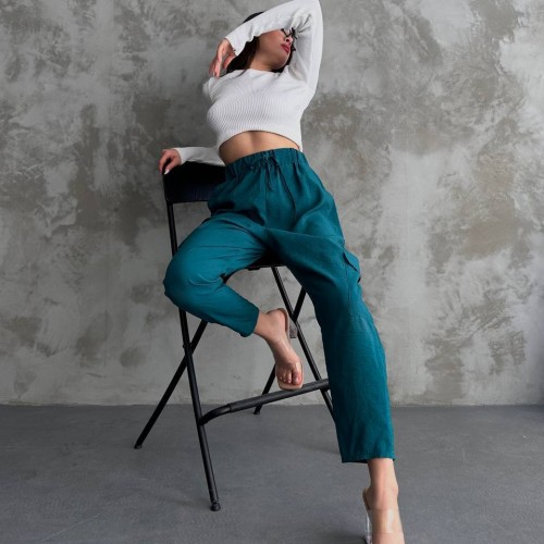 205177 TOPTAN ZÜMRÜT YEŞİL PANTOLON toptan bayan giyim