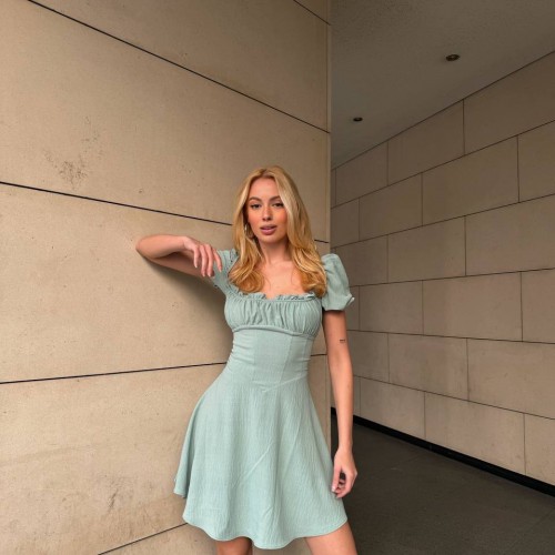 205196 TOPTAN SU YEŞİL ELBİSE toptan bayan giyim