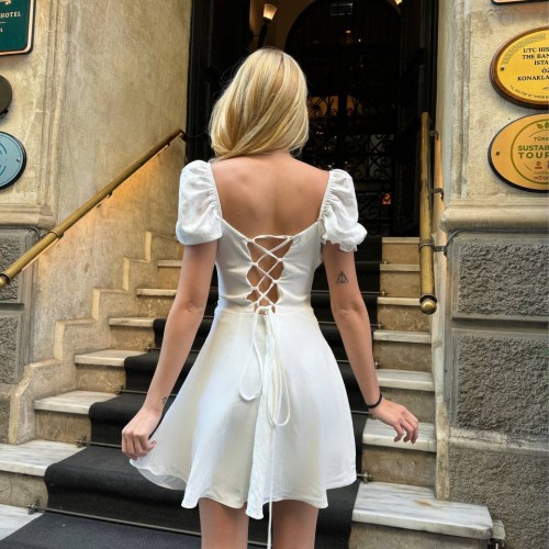 205197 TOPTAN BEYAZ ELBİSE toptan bayan giyim