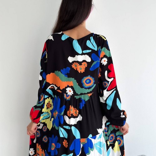 205369 TOPTAN DESENLİ ELBİSE toptan bayan giyim