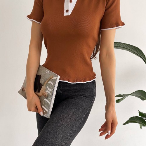 205432 TOPTAN KAHVE BLUZ toptan bayan giyim