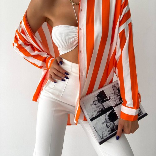 205433 TOPTAN ÇİZGİLİ GÖMLEK toptan bayan giyim