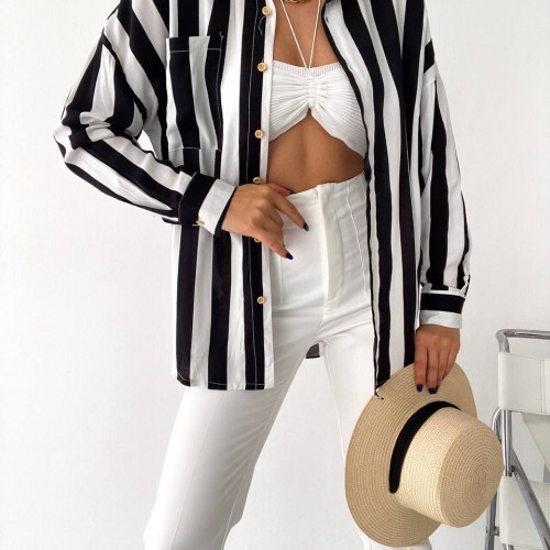 205434 TOPTAN ÇİZGİLİ GÖMLEK toptan bayan giyim