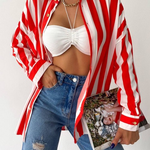 205435 TOPTAN ÇİZGİLİ GÖMLEK 205435 TOPTAN ÇİZGİLİ GÖMLEK toptan bayan giyim