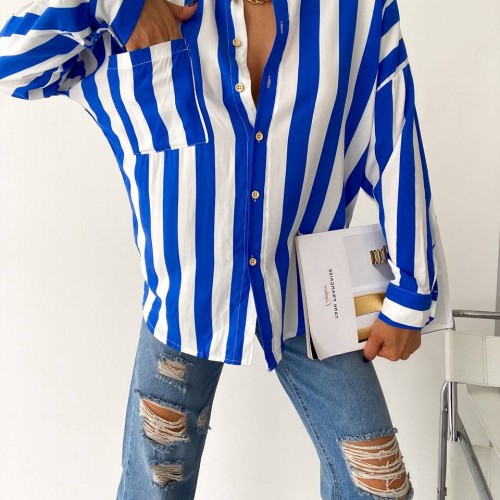 205436 TOPTAN ÇİZGİLİ GÖMLEK toptan bayan giyim