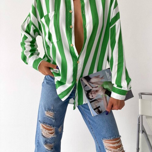 205437 TOPTAN ÇİZGİLİ GÖMLEK toptan bayan giyim