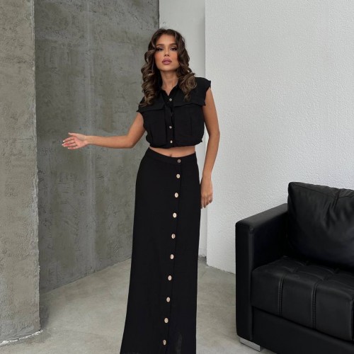 205656 TOPTAN SİYAH ETEK TAKIM toptan bayan giyim