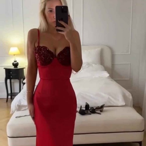 206809 TOPTAN KIRMIZI ABİYE toptan bayan giyim