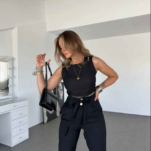 206831 TOPTAN SİYAH PANTOLON TAKIM toptan bayan giyim