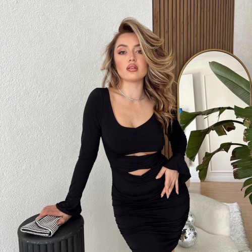 207188 TOPTAN SİYAH ELBİSE toptan bayan giyim