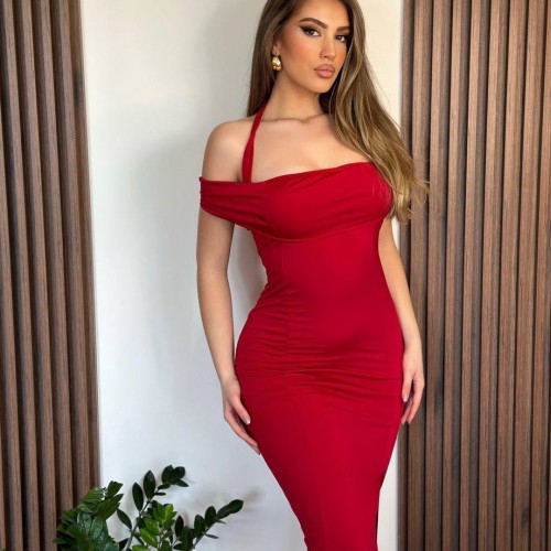 207231 TOPTAN KIRMIZI ABİYE toptan bayan giyim