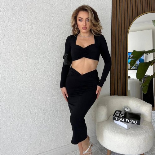 207263 TOPTAN SİYAH ETEK TAKIM toptan bayan giyim