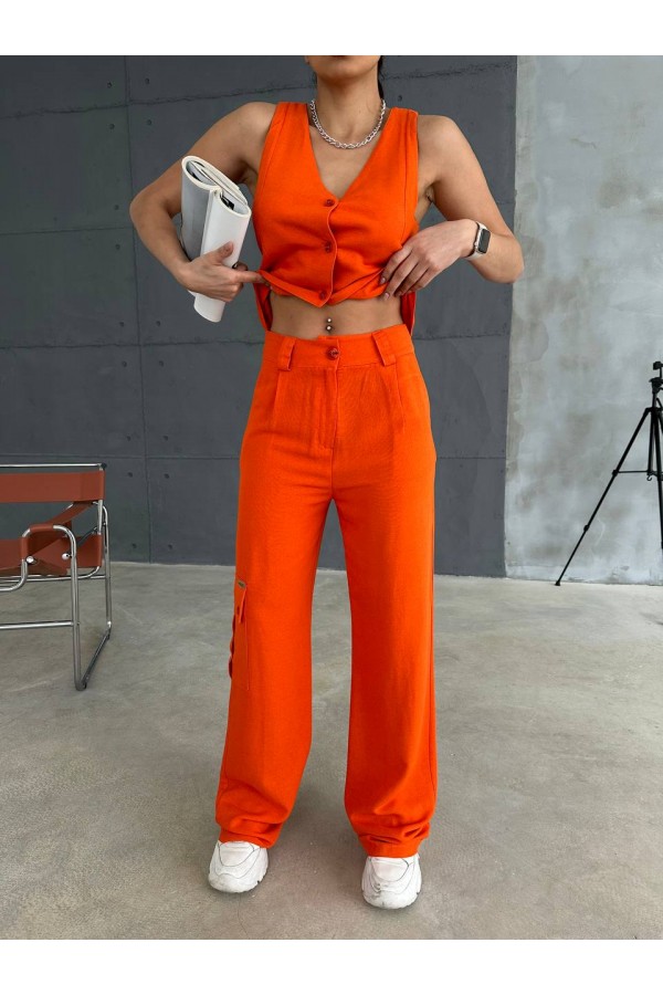 207658 orange Pants suit