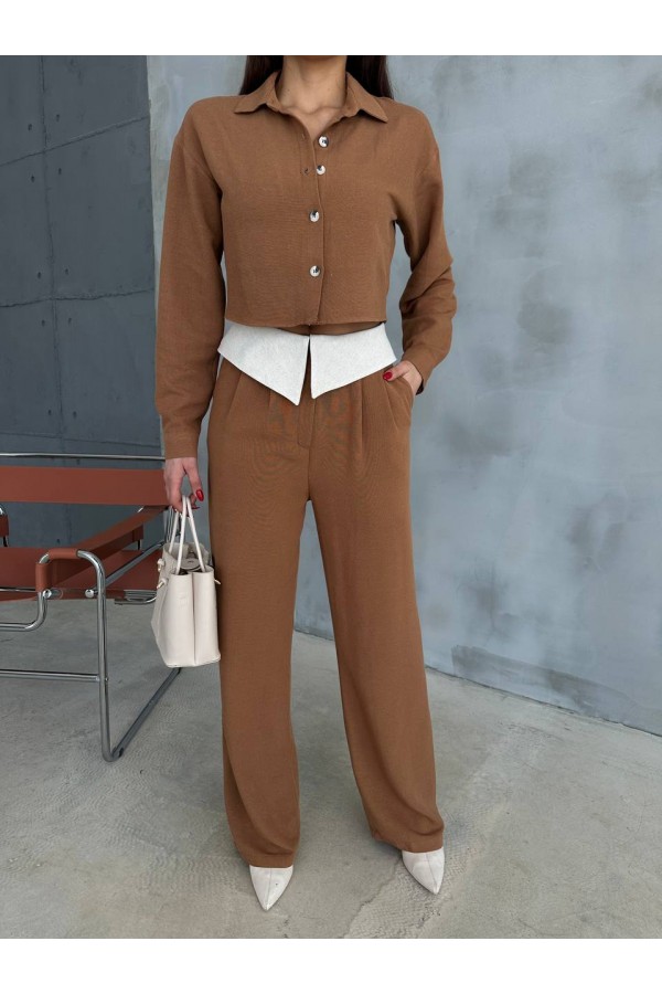 207664 coffee Pants suit