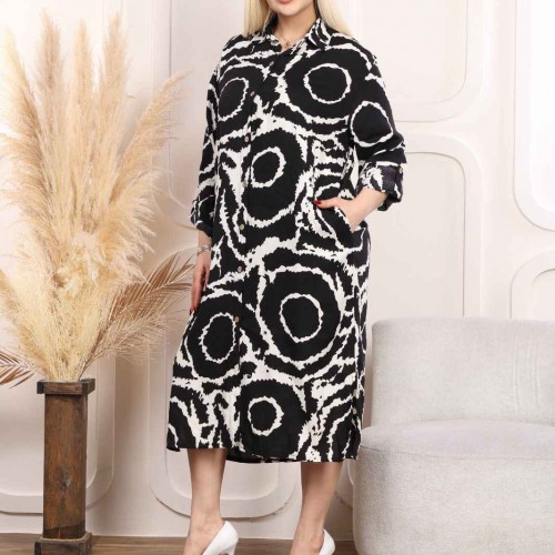 207942 TOPTAN DESENLİ ELBİSE toptan bayan giyim