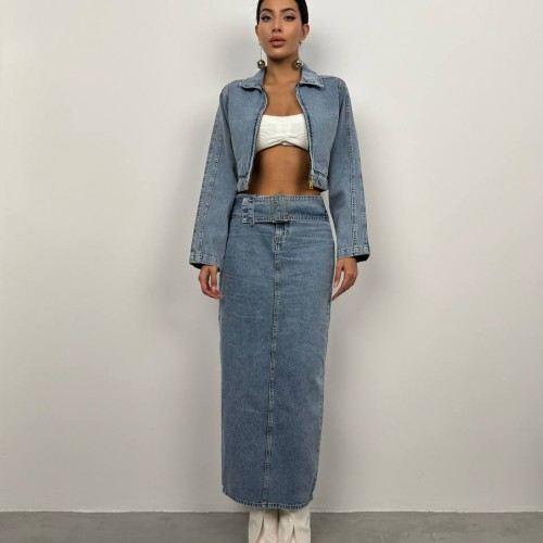 208338 TOPTAN MAVİ ETEK TAKIM toptan bayan giyim