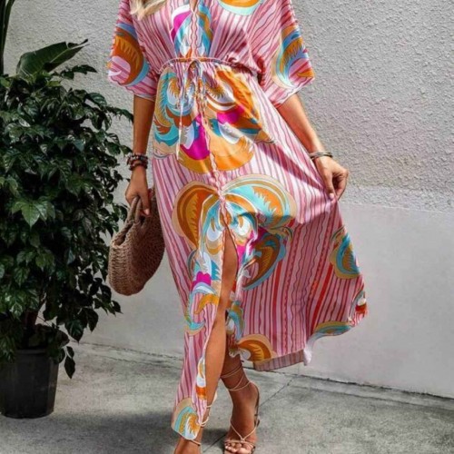 209364 TOPTAN DESENLİ ELBİSE toptan bayan giyim