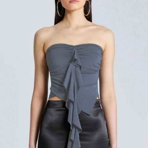 209754 TOPTAN GRİ CROP toptan bayan giyim