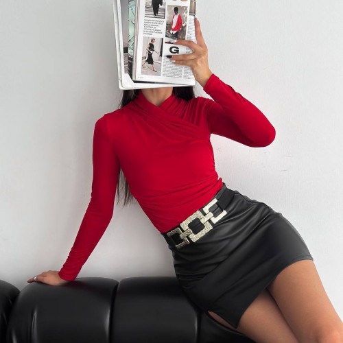 209807 TOPTAN KIRMIZI BLUZ toptan bayan giyim