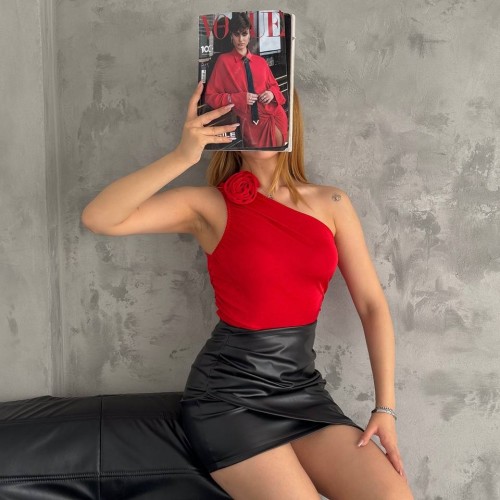 209961 TOPTAN KIRMIZI BLUZ toptan bayan giyim