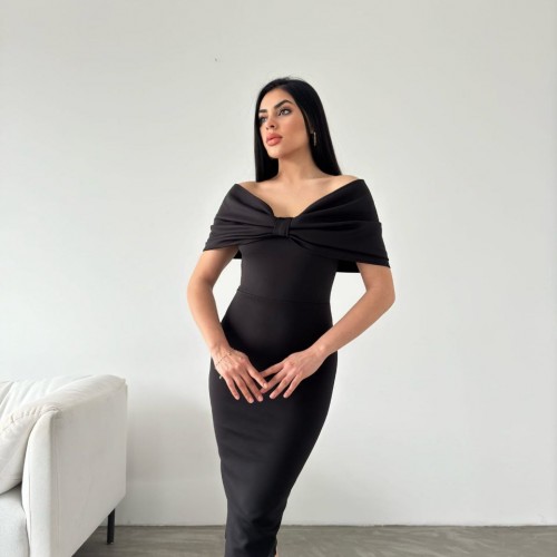 210258 TOPTAN SİYAH ELBİSE toptan bayan giyim