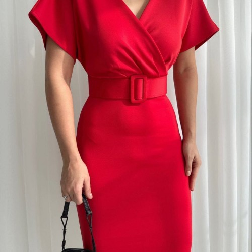 210375 TOPTAN KIRMIZI ELBİSE toptan bayan giyim