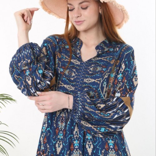 211134 TOPTAN DESENLİ ELBİSE toptan bayan giyim