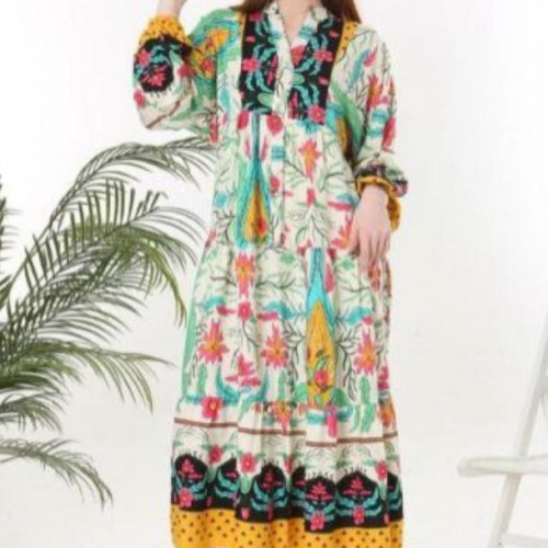 211138 TOPTAN DESENLİ ELBİSE toptan bayan giyim