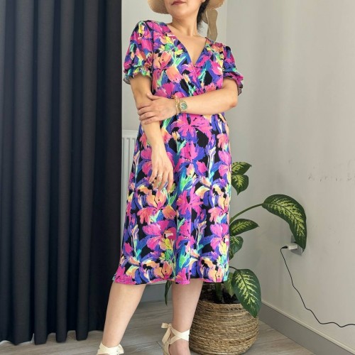 212237 TOPTAN DESENLİ ELBİSE toptan bayan giyim