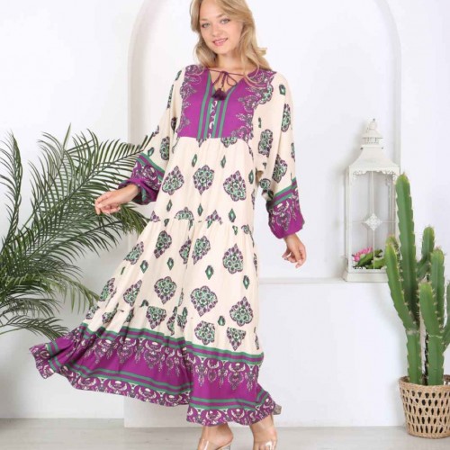 212332 TOPTAN DESENLİ ELBİSE toptan bayan giyim