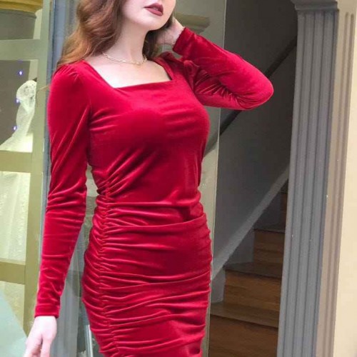 212631 TOPTAN KIRMIZI ELBİSE toptan bayan giyim