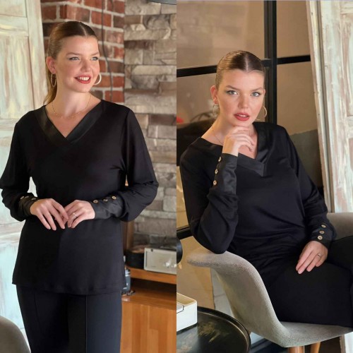 213371 TOPTAN SİYAH BLUZ toptan bayan giyim