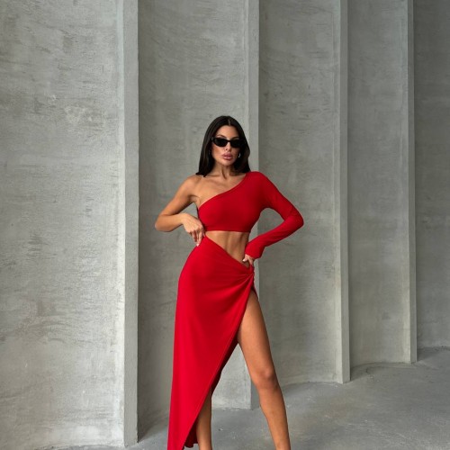 213792 TOPTAN KIRMIZI ABİYE toptan bayan giyim